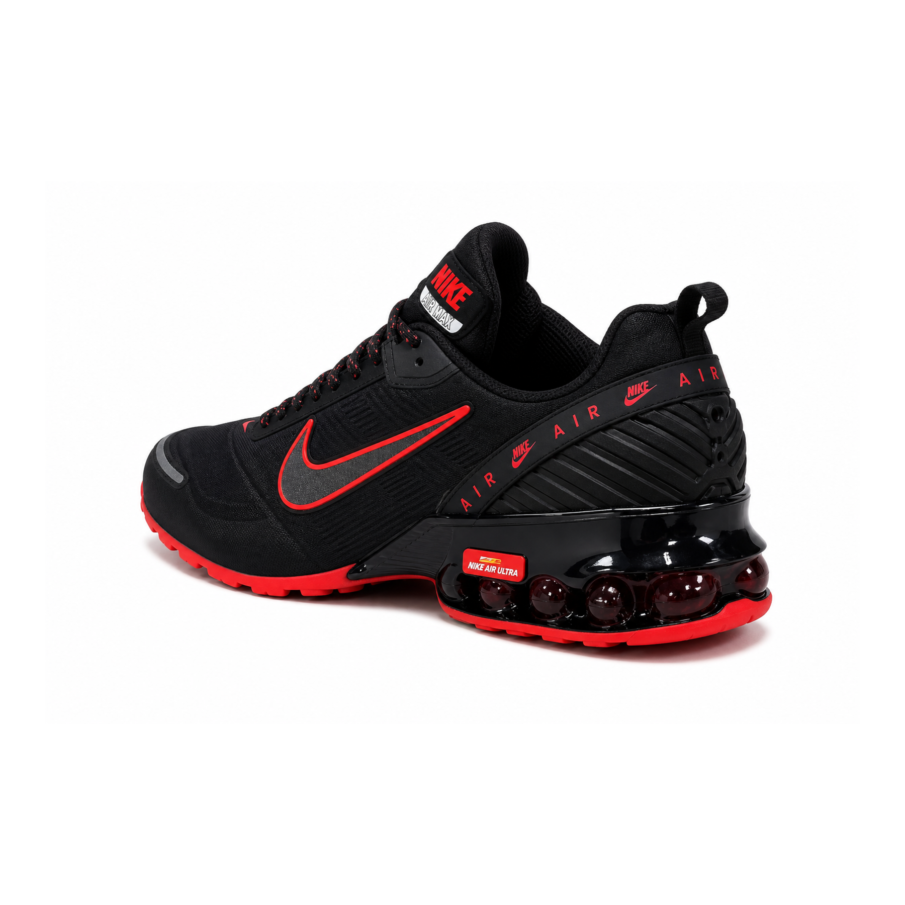 AM Black Red sneaker rear three quarter view