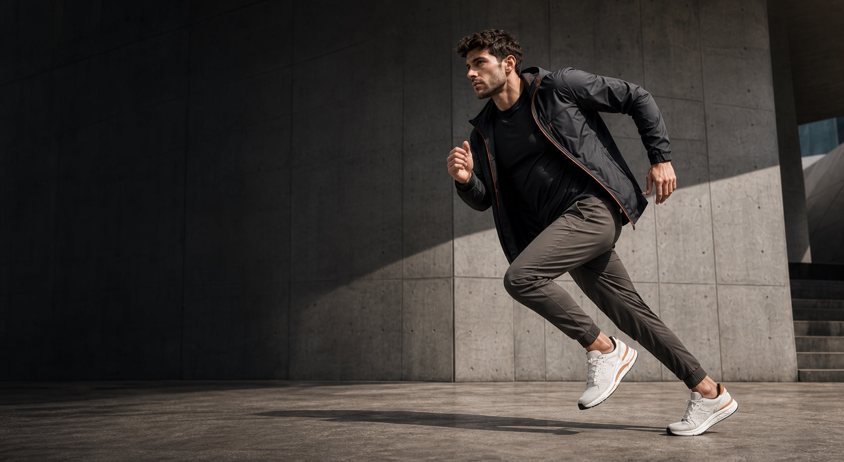 Caldavor athlete running through modern architecture